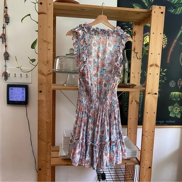 Poupette St. Barth Aqua Dalia Floral Print Triny Smocked Mini Sundress - Picture 8 of 16